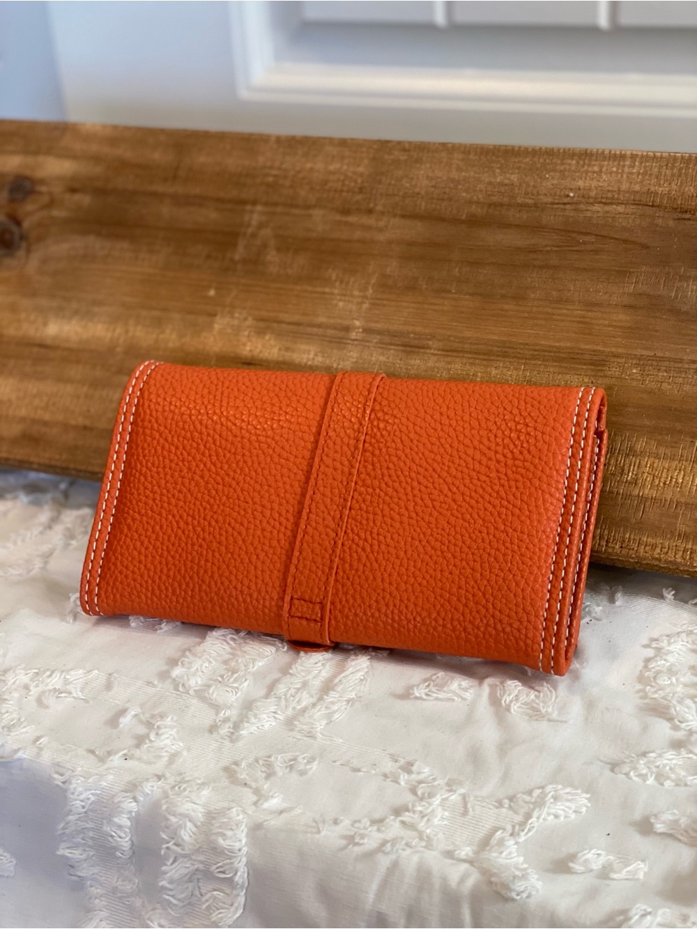 Orange Leather Travel Jewelry Wallet with Silver Ring - Picture 3 of 13